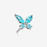 14 Karat White Gold OneFit Threadless Dainty Butterfly Sparkle Top Part-Aqua