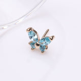 Detail View 2 of 14 Karat Gold OneFit Threadless Dainty Butterfly Sparkle Top Part-Aqua