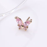 Detail View 2 of 14 Karat Gold OneFit Threadless Dainty Butterfly Sparkle Top Part-Pink