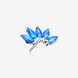 14 Karat White Gold OneFit Threadless Brilliant Marquise Fire Opal Flower Top Part-Blue Opal
