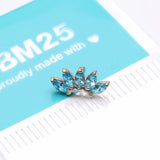 Detail View 3 of 14 Karat Gold OneFit Threadless Brilliant Marquise Sparkle Flower Top Part-Aqua