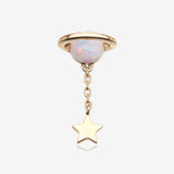 14 Karat Gold OneFit Threadless Fire Opal Planet Chained Dangle Star Top Part