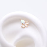 Detail View 1 of 14 Karat Gold OneFit Threadless Teardrop Fire Opal Sparkle Rays Top Part-White Opal/Clear Gem
