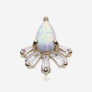14 Karat Gold OneFit Threadless Teardrop Fire Opal Sparkle Rays Top Part