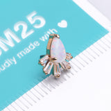 Detail View 4 of 14 Karat Gold OneFit Threadless Teardrop Fire Opal Sparkle Rays Top Part-White Opal/Clear Gem