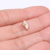 Detail View 3 of 14 Karat Gold OneFit Threadless Teardrop Fire Opal Sparkle Rays Top Part-White Opal/Clear Gem