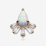 14 Karat Gold OneFit Threadless Teardrop Fire Opal Sparkle Rays Top Part