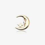 14 Karat Gold OneFit Threadless Crescent Moon Face and Star Top Part