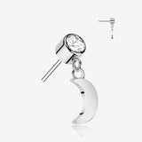 14 Karat White Gold OneFit Threadless Sparkle Gem Crescent Moon Dangle Top Part-Clear Gem