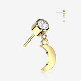 14 Karat Gold OneFit Threadless Sparkle Gem Crescent Moon Dangle Top Part