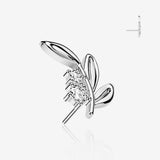 14 Karat White Gold OneFit Threadless Dainty Leaf Sparkle Top Part-Clear Gem
