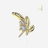 14 Karat Gold OneFit Threadless Dainty Leaf Sparkle Top Part