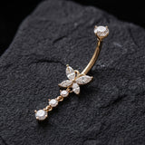 Detail View 1 of 14 Karat Gold Internally Threaded Butterfly Dangle Gem Sparkles Belly Button Ring-Clear Gem