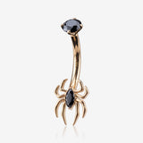 14 Karat Gold Internally Threaded Venom Spider Sparkle Belly Button Ring-Black