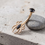 Detail View 1 of 14 Karat Gold Internally Threaded Venom Spider Sparkle Belly Button Ring-Black