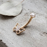 Detail View 1 of 14 Karat Gold Internally Threaded Butterfly Silhoutte Sparkle Belly Button Ring-Clear Gem