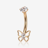 14 Karat Gold Internally Threaded Butterfly Silhoutte Sparkle Belly Button Ring-Clear Gem