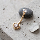 Detail View 1 of 14 Karat Gold Internally Threaded Heart Script Sparkle Belly Button Ring-Clear Gem