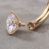 Detail View 2 of 14 Karat Gold Internally Threaded Heart Script Sparkle Belly Button Ring-Clear Gem