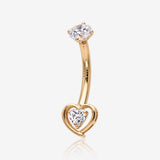 14 Karat Gold Internally Threaded Heart Script Sparkle Belly Button Ring-Clear Gem