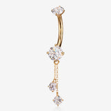 14 Karat Gold Internally Threaded Double Round Gem Dangle Sparkles Belly Button Ring-Clear Gem