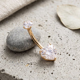 Detail View 1 of 14 Karat Gold Internally Threaded Heart Gem Prong Belly Button Ring-Clear Gem