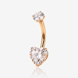 14 Karat Gold Internally Threaded Heart Gem Prong Belly Button Ring
