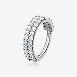 14 Karat White Gold Brilliant Sparkle Double Lined Gems Seamless Clicker Hoop Ring-Clear Gem