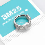 Detail View 2 of 14 Karat White Gold Brilliant Sparkle Triple Lined Gems Seamless Clicker Hoop Ring-Clear Gem