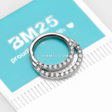 Detail View 2 of 14 Karat White Gold Brilliant Sparkle Double Loop Lined Gems Seamless Clicker Hoop Ring-Clear Gem