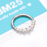 Detail View 2 of 14 Karat White Gold Cascading Fire Opal Prong Set Lined Seamless Clicker Hoop Ring-White Opal