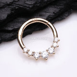 Detail View 1 of 14 Karat Gold Cascading Multi-Gem Prong Set Lined Seamless Clicker Hoop Ring-Clear Gem