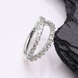 Detail View 1 of 14 Karat White Gold Brilliant Sparkle Double Hoop Seamless Clicker Hoop Ring-Clear Gem