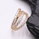 Detail View 1 of 14 Karat Gold Triple Hoop Sparkle Rows Seamless Clicker Hoop Ring-Clear Gem