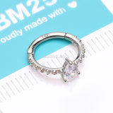 Detail View 2 of 14 Karat White Gold Teardrop Solitaire Sparkle Multi-Gem Seamless Clicker Hoop Ring-Clear Gem