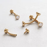 14 Karat Gold Internally Threaded Bezel Set Gem Ends Curved Barbell
