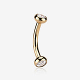 14 Karat Gold Internally Threaded Bezel Set Gem Ends Curved Barbell-Clear Gem