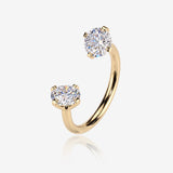 14 Karat Gold Internally Threaded Prong Set Gem Ends Horseshoe Barbell-Clear Gem
