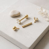 14 Karat Gold Internally Threaded Prong Set Gem Top Cartilage Tragus Barbell