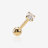 14 Karat Gold Internally Threaded Prong Set Gem Top Cartilage Tragus Barbell-Clear Gem