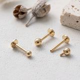 14 Karat Gold Internally Threaded Ball Top Basic Labret Flat Back Stud