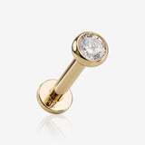 14 Karat Gold Internally Threaded Bezel Set Gem Top Labret Flat Back Stud-Clear Gem