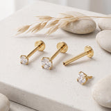 14 Karat Gold Internally Threaded Prong Set Gem Top Labret Flat Back Stud