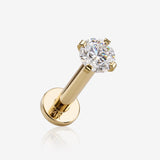 14 Karat Gold Internally Threaded Prong Set Gem Top Labret Flat Back Stud-Clear Gem