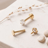 14 Karat Gold Internally Threaded Prong Set Heart Gem Top Labret Flat Back Stud