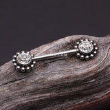 Detail View 1 of A Pair of Bali Bead Karma Circle Sparkle Threadless Nipple Barbell-Clear Gem