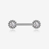 A Pair of Bali Bead Karma Circle Sparkle Threadless Nipple Barbell-Clear Gem