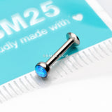 Detail View 3 of Fire Opal Bezel Set Top Threadless Push-In Steel Labret-Blue Opal