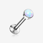 Fire Opal Bezel Set Top Threadless Push-In Steel Labret