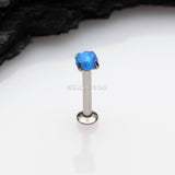 Detail View 1 of Fire Opal Prong Set Top Threadless Push-In Steel Labret-Blue Opal